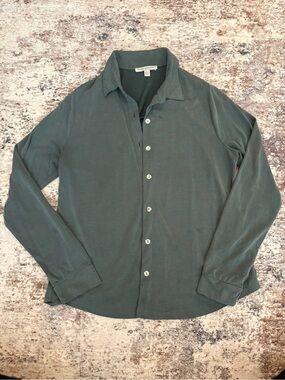 Green Envelope Button-Down Shirt in Teal Green
